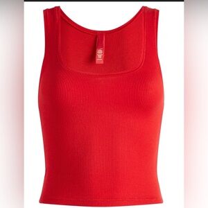 Skims Holiday Cotton Rib Crop Tank Top in Cranberry size medium